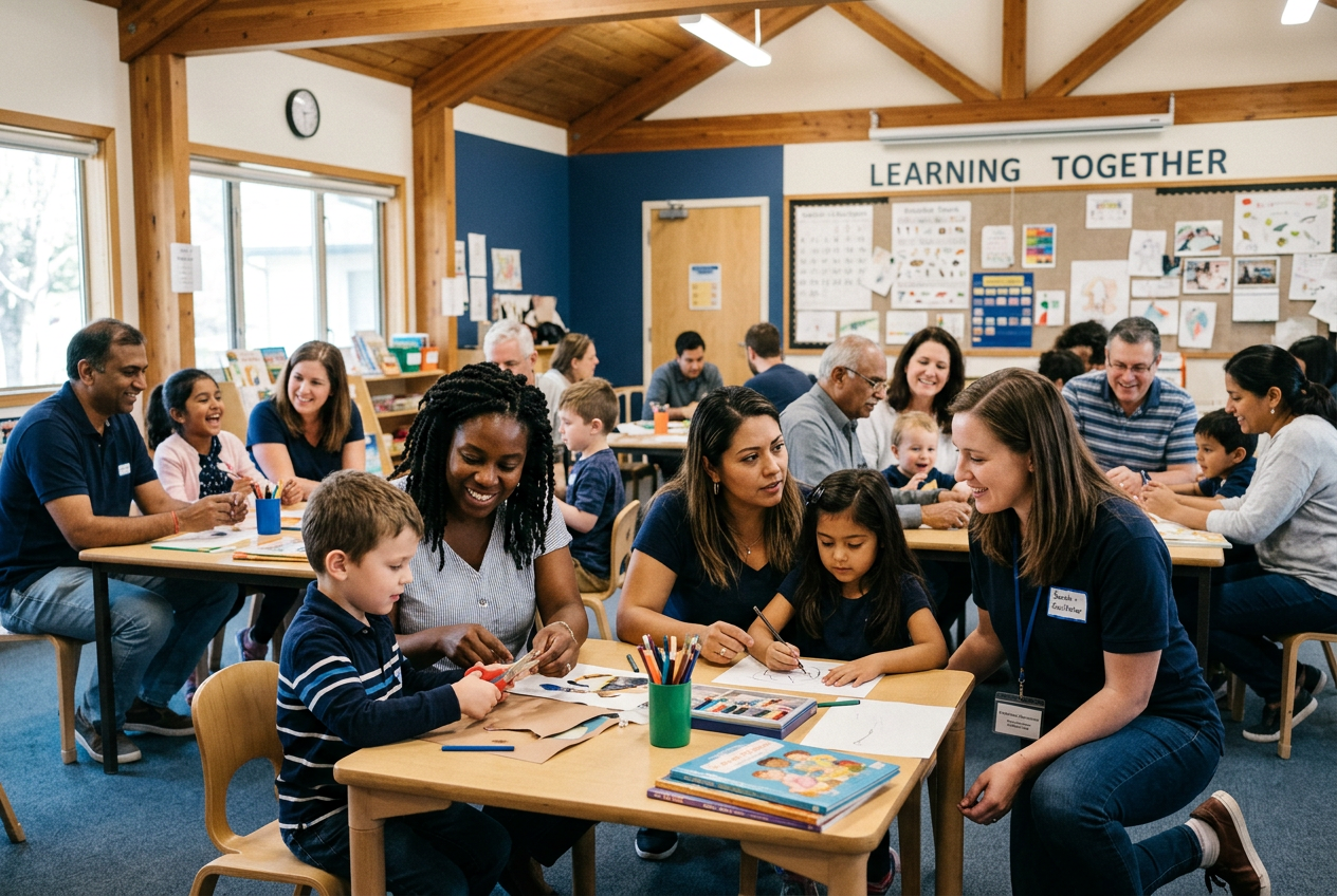 A vibrant community program in session with engaged families and children